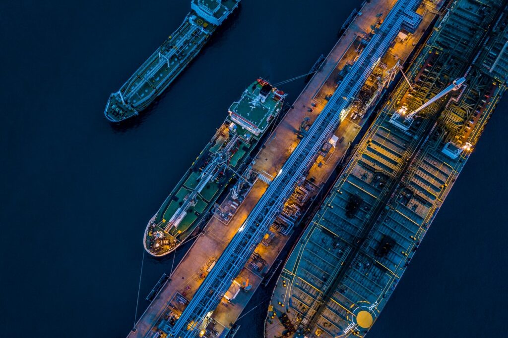 A fleet of oil sea tankers